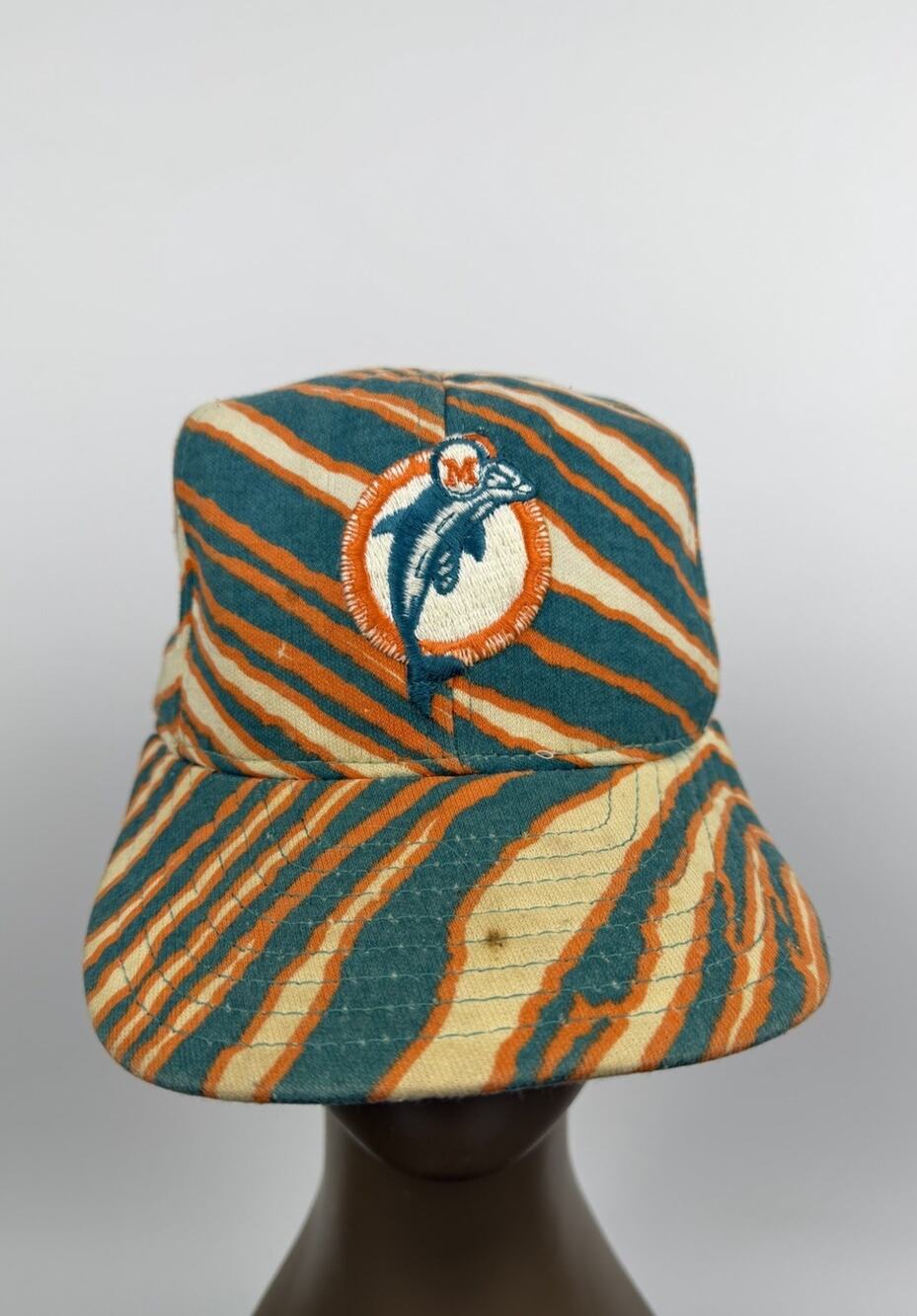 Vintage 90s Zubaz Zebra Striped Dolphins Snapback Hat Cap